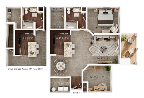 Floor plan for 1 bed, 1 bath, 1068 sqft